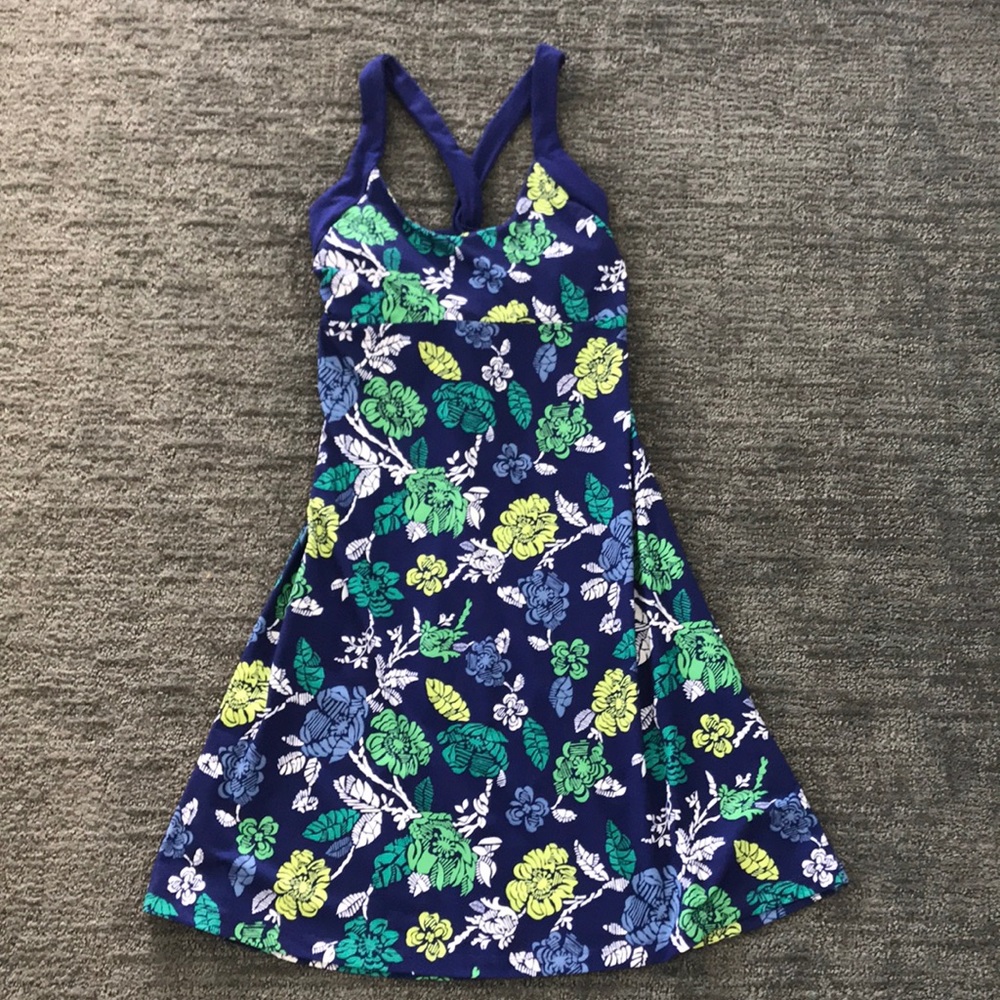 Patagonia Morning Glory dress in floral print twist back and built in shelf bra